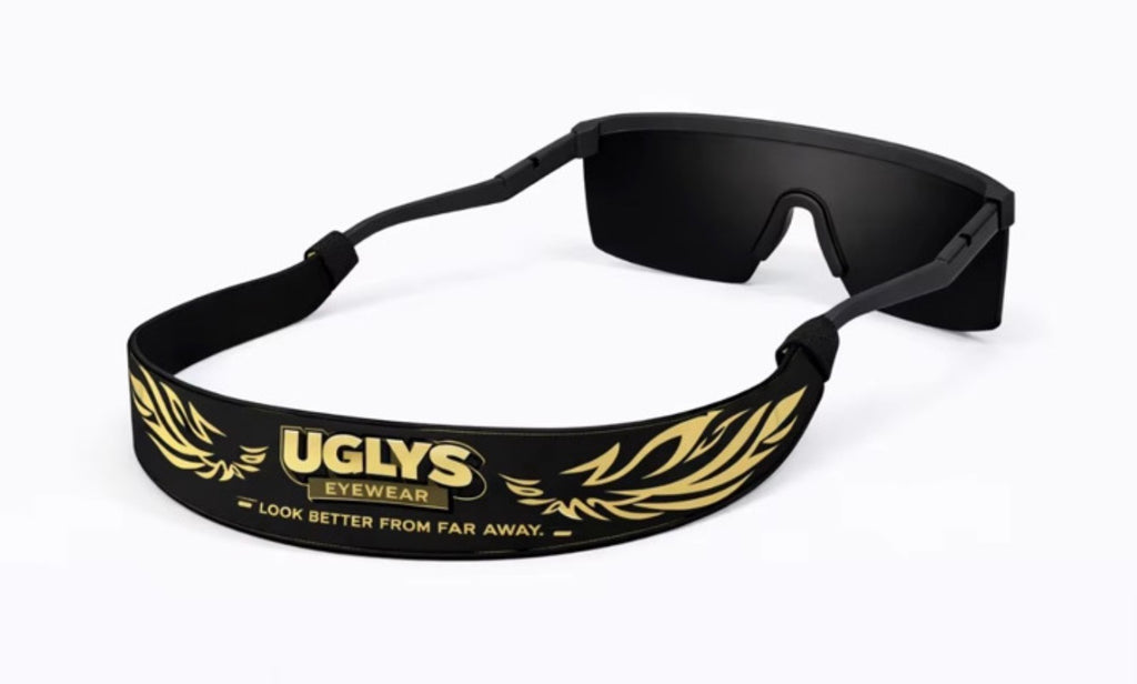 UGLYS EyeWear Gold Wing Sunglass Strap with decorative gold wing design for secure and stylish eyewear hold