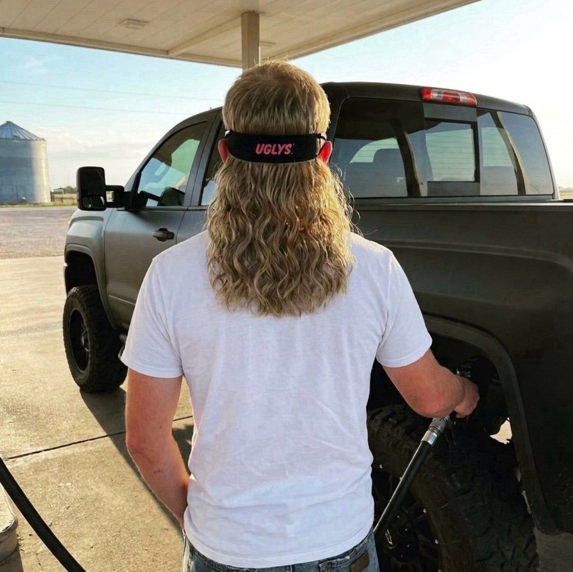 Uglys Eyewear UGLYS™️ Brown Town sunglass strap-on mullet system with brown and blonde hair extensions and attached sunglasses.