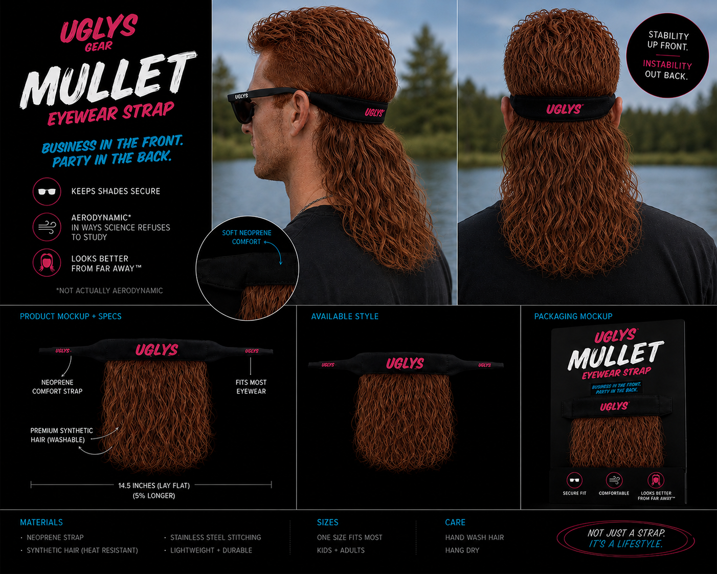 UGLYS™️ Uncle Rusty Sunglass Strap-On Mullet