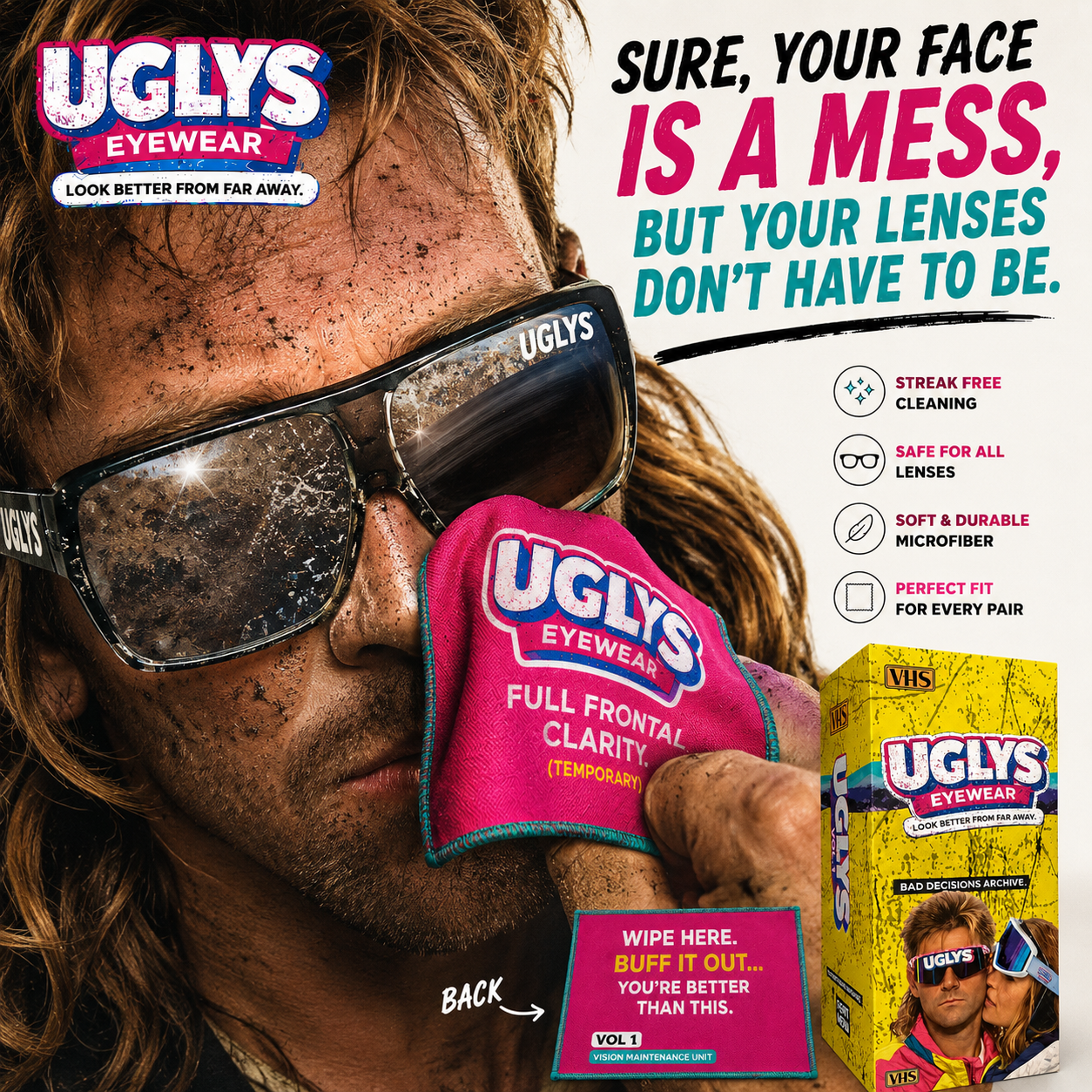 UGLYS EYEWEAR Glow Job sunglasses with vibrant, glowing lenses and stylish frame, perfect for night wear or parties.