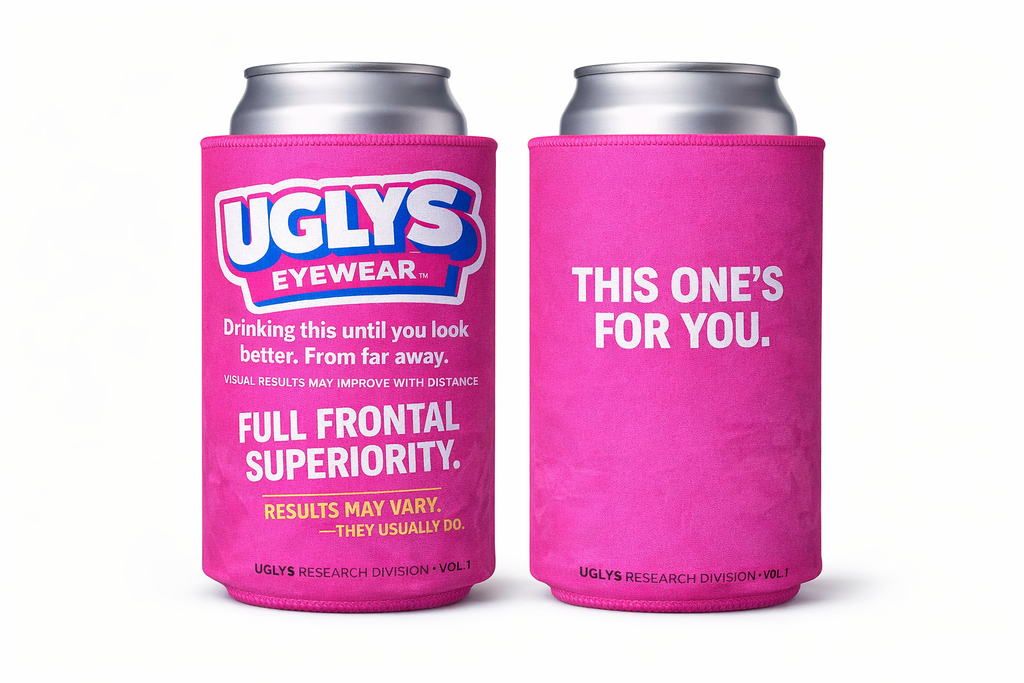 UGLYS™️ 16-ounce to-go coffee tumbler from UGLYS EYEWEAR with black lid and clear body, designed for travel and daily use.