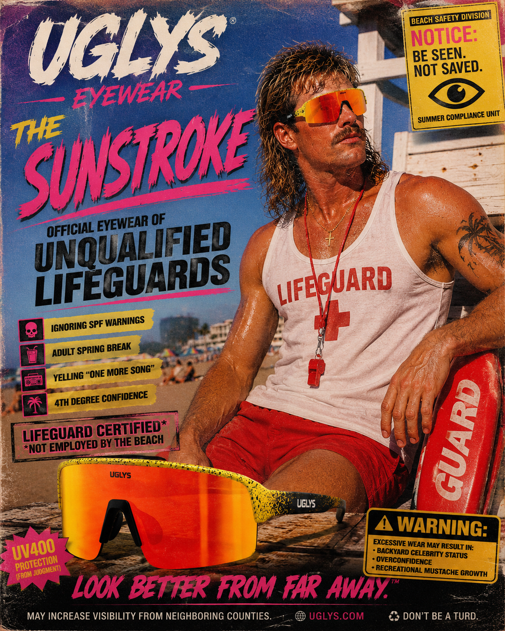 UGLYS™ Sunstroke sunglasses with bold black frames and dark tinted lenses, stylish eyewear by UGLYS EYEWEAR.
