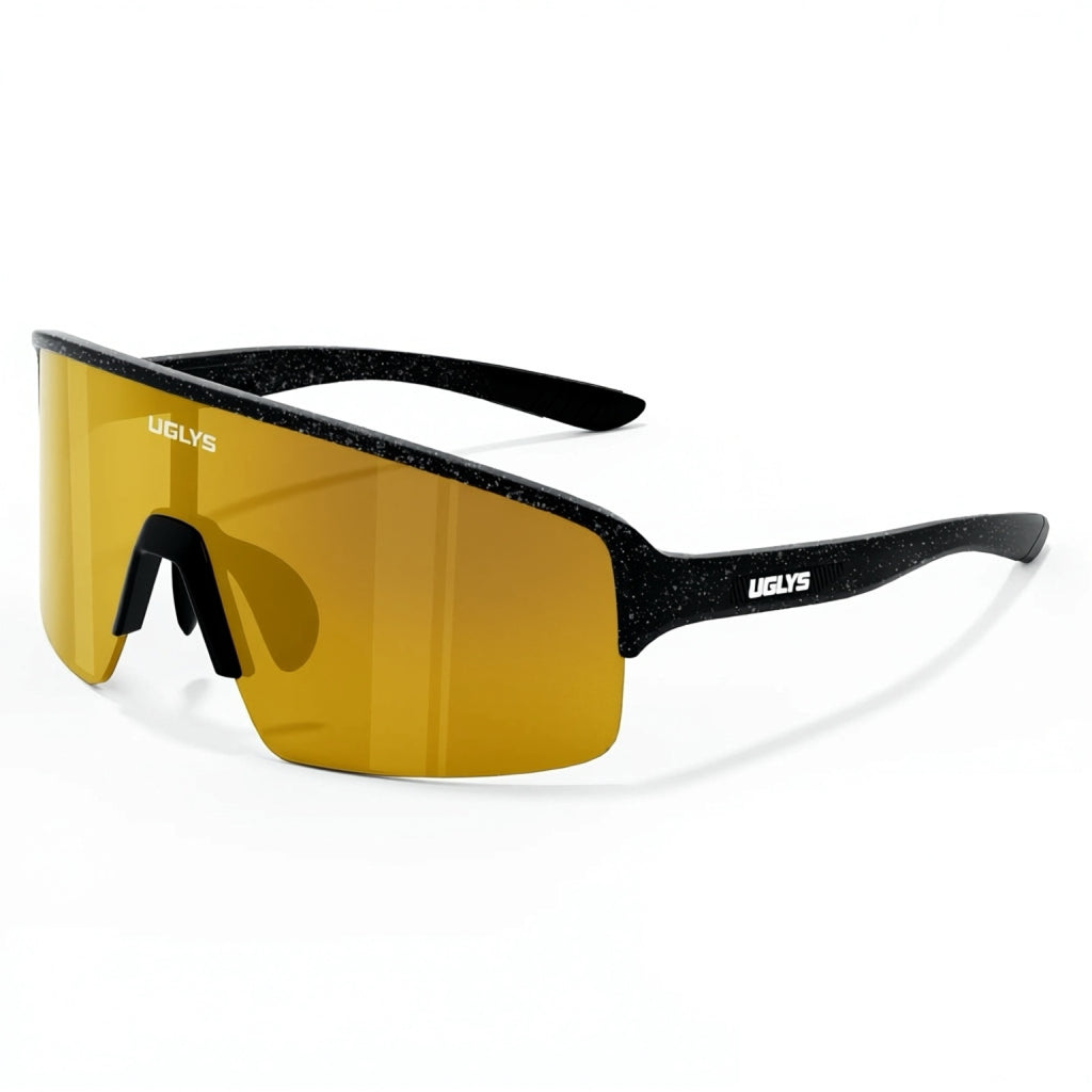 UGLYS™ Gold Standard sunglasses with sleek gold frame and dark tinted lenses, stylish eyewear from UGLYS EYEWEAR.