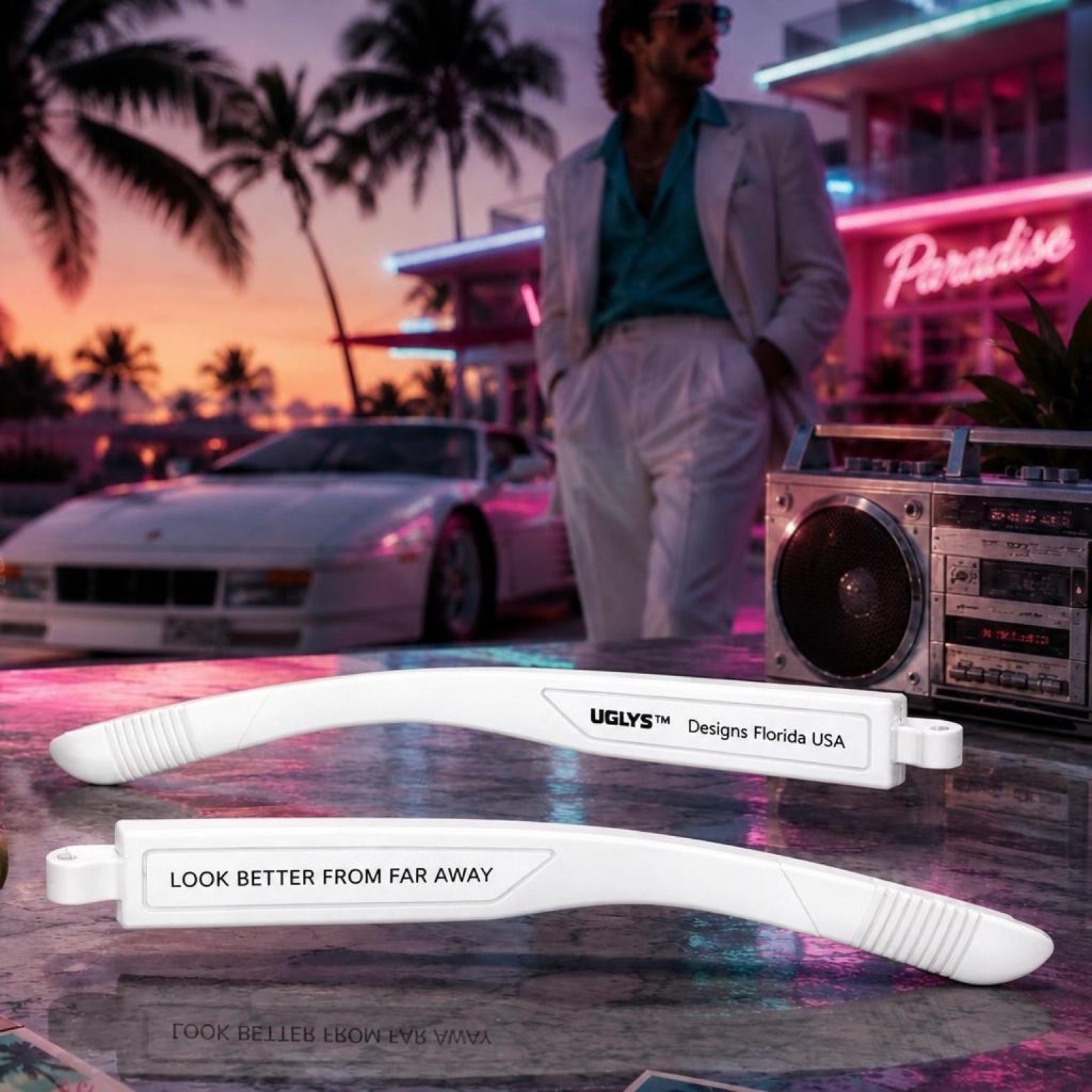UGLYS™ The Hotline eyewear from UGLYS EYEWEAR, featuring bold black frames and clear lenses on a white background.
