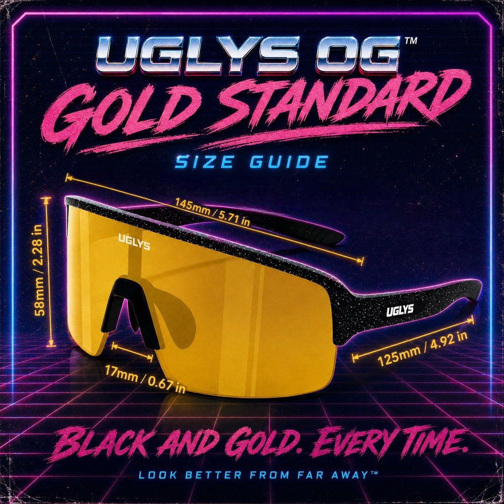 UGLYS™ Gold Standard sunglasses with gold frames and tinted lenses, stylish eyewear from UGLYS EYEWEAR.