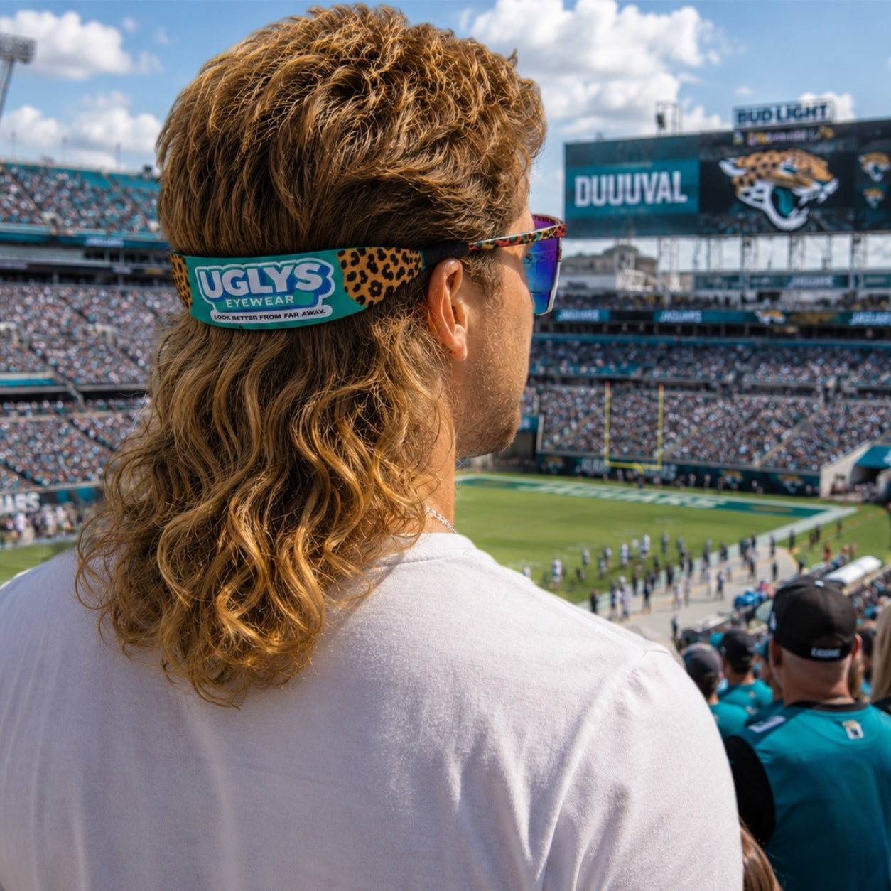UGLYS™️ Cheetah Duval sunglass strap featuring a bold cheetah print design, adjustable and durable for secure eyewear wear.