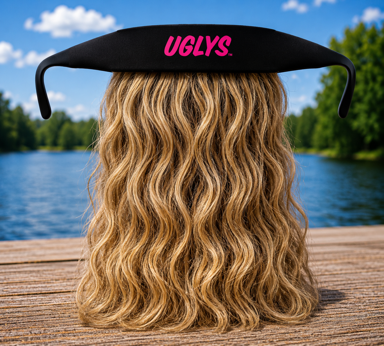 UGLYS™️ Sunglass Strapped Mullet in black, featuring a stylish mullet hairstyle with attached sunglasses for a bold look.