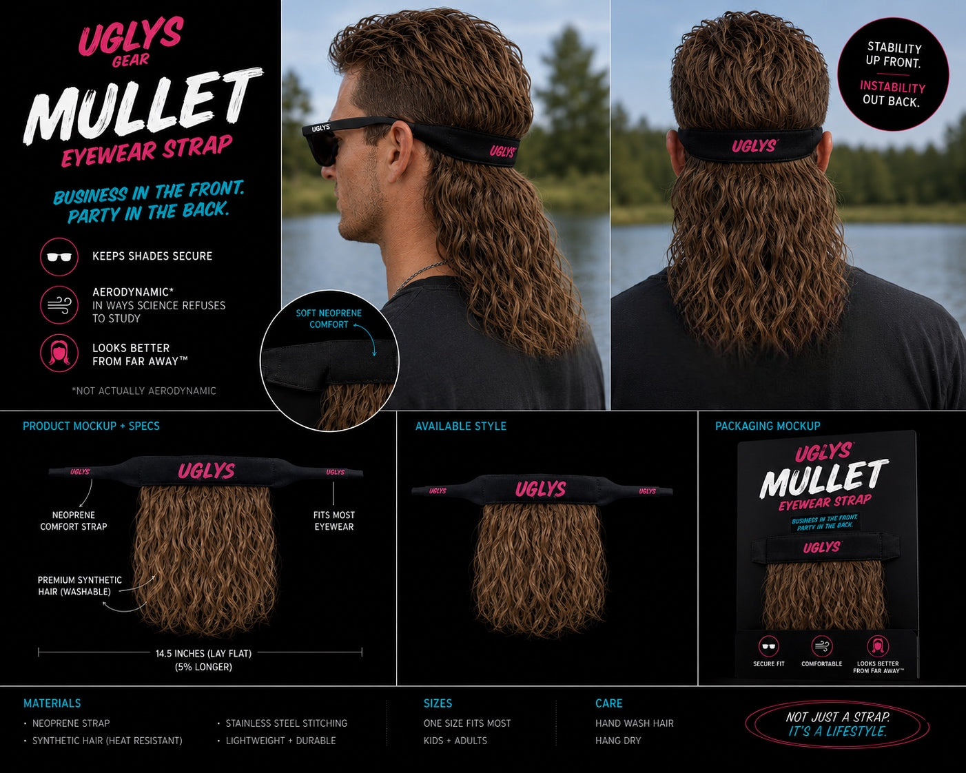 UGLYS™️ Double Wide Sunglass Strap-On Mullet