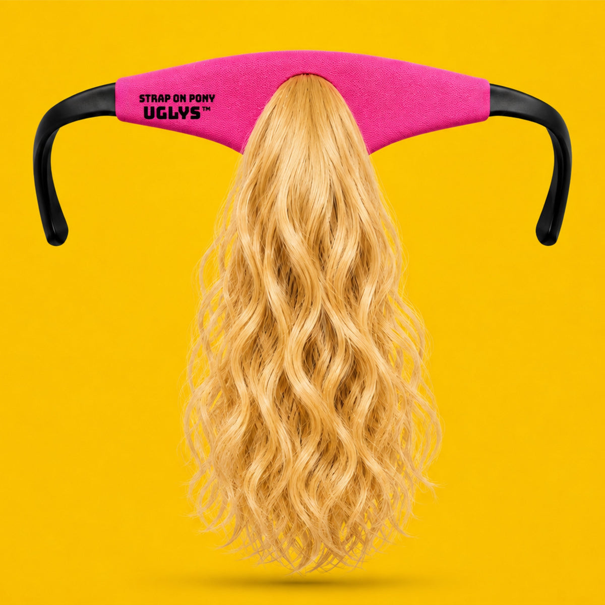 Uglys Eyewear UGLYS™ sunglass strap-on pony accessory with colorful strap and playful design, attached to sunglasses.