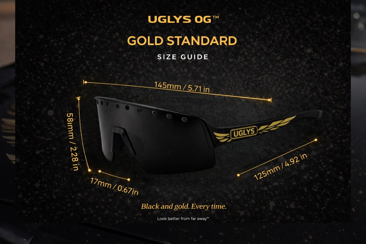 UGLYS™ Gold Standard eyewear with sleek gold frame and stylish design, showcasing modern UGLYS EYEWEAR sunglasses.